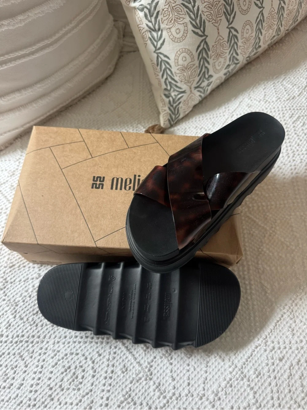 Melissa Black Platform Slide Sandals with Tortoiseshell Straps